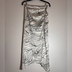 Lulus Abstract Ruched Satin Midi Skirt – Size S